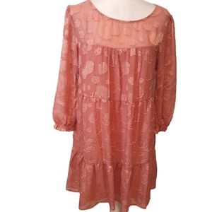 Speechless pink chiffon floral smock dress. Large NWT